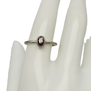 925 Sterling Silver Red Garnet Oval Stone Ring Size 8.75 Vintage Artisan